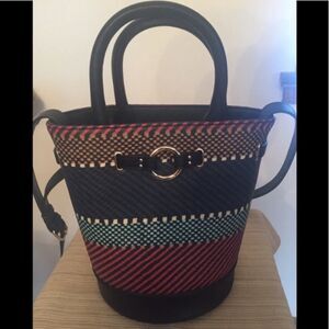 Bata purse, multicolored tiers, round bottom, brand new, 10.5x9.5x7 in